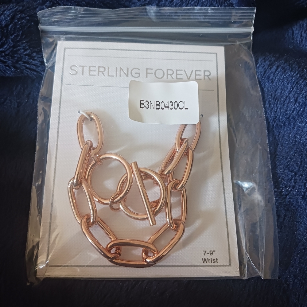 Sterling Forever Rose Gold Linked Toggle Bracelet | New/Sealed